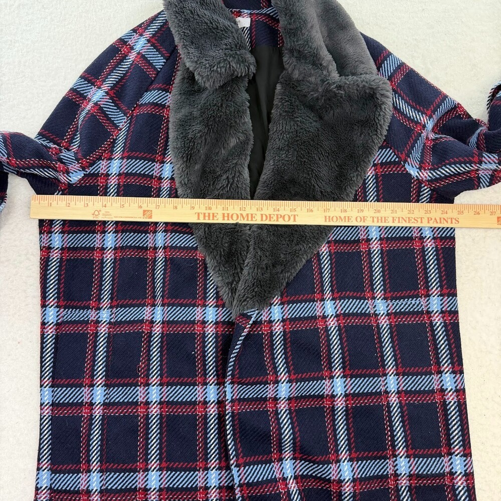 Victor Alfaro Oversized Plaid Tweed Faux Fur Collar Size Medium - Picture 7 of 8